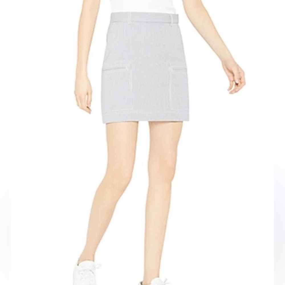 Theory Light Gray and blue pinstripes Mini Skirt with Front Patch Pockets
